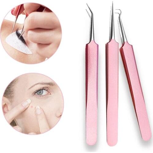 Stainless Steel Colorful Curved Straight Eyebrow Tweezers Anti Acid Nipper Rhinestone Picking Tool False Eyelash Nail Art Tool