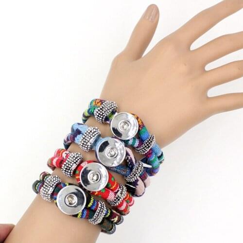 New Arrival 9 Colors Ethnic Bohemian Bangle Cotton Rope Interchangeable 18mm Snap Bracelet for Women Girls Snap Jewelry Pulsera
