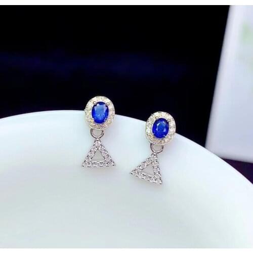 Charming blue gemstone stud earrings for lady ornament real 925 silver natural sapphire lucky birthstone Sep Virgo birthday gift