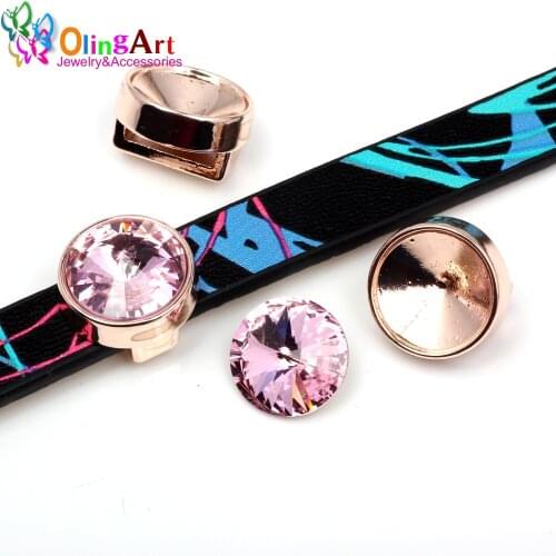 OlingArt 4pcs 14mm Rose gold plating Round Jewelry interface size 12mm Charms jewelry findings for DIY Bracelet Making