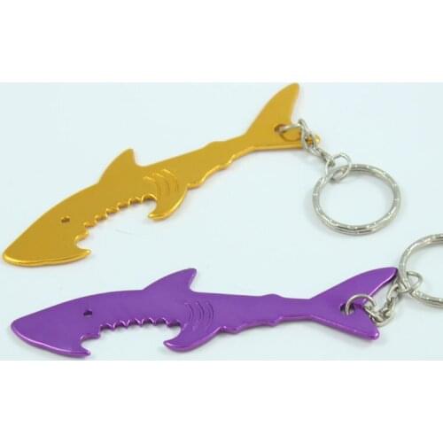 Wholesale 2000 Pcs Aluminum Alloy Bottle Opener Key Chain Metal Can Openers Keyring Shark Shape- Free Shipping