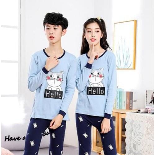 100% Cotton Teen Pajamas Long Sleeve Pyjamas Kids Homewear Boys Nightwear Suit Winter Childrens Sleepwear For Girl 12 14 16 18Y