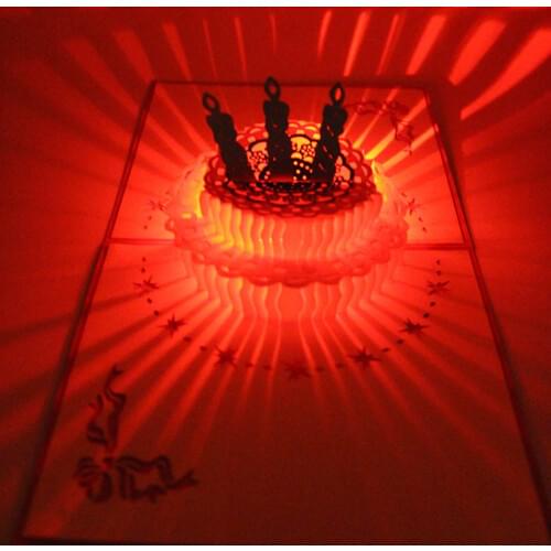 3D Laser Cut Up Greeting Card Postcards Happy Birthday Cake Music LED Lighting Handmade Paper Craft Cards Carving Art Gifts