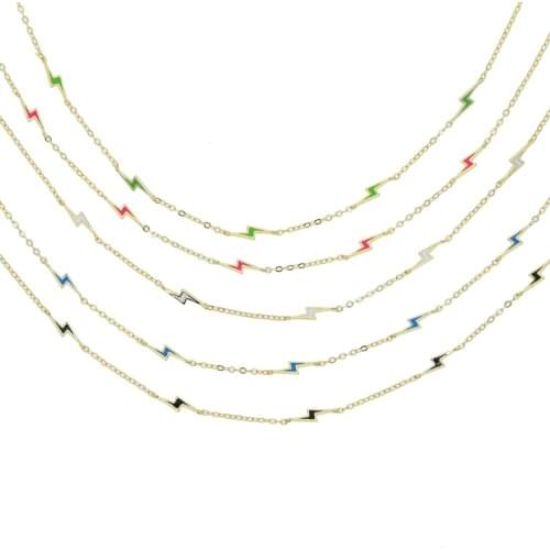 Rainbow Colorful Neon Enamel Lightning Charm Link Chain Gold Color Necklace For Women
