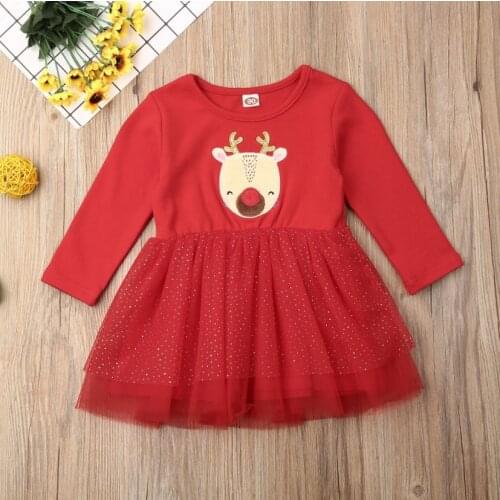 Christmas Girls Dress Toddler Infant Baby Girl Xmas Clothes Long Sleeve Lace Tutu Dresses Clothing