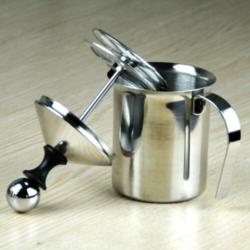 Manual Milk Bubble Foam Maker Stainless Steel Bilayer Whipped Device 400cc