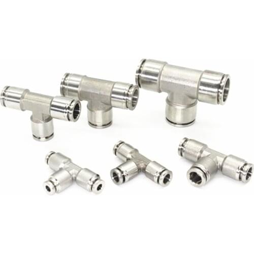 4/6/8/10/12/14/16mm Tee 3 Way Spliter Pneumatic 304 Stainless Steel Push In Quick Connector Release Air Fitting