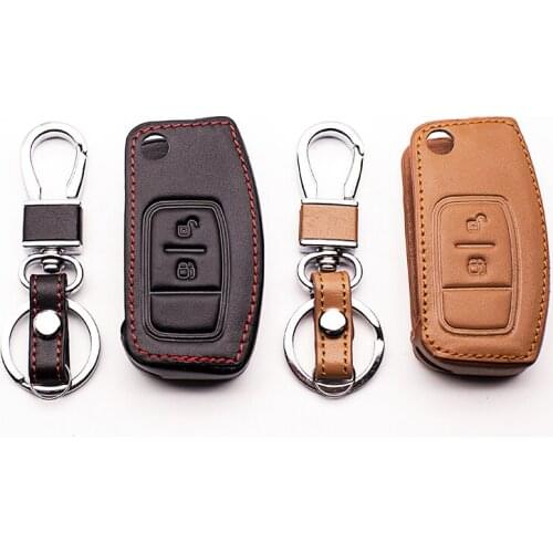 High quality leather key chain ring cover case holder for Ford Fiesta Focus 2 Mondeo Ecosport Kuga Escape ,2 Buttons Fold key