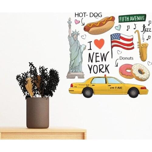 I Love New York Hot Dog Donuts America Texi Removable Wall Sticker Art Decals Mural DIY Wallpaper for Room Decal