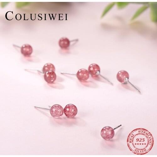 COLUSIWEI 925 Sterling Silver Womens Jewelry trendy Tiny Strawberry Crystal Stud Earrings Gift for Women Girls Kids Lady Madam