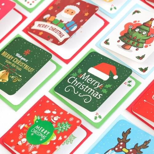 1set/24pcs DIY Christmas Greeting Card Folding Type Retro Cartoon Christmas Thank You Cards Happy New Year Eve Greeting Card