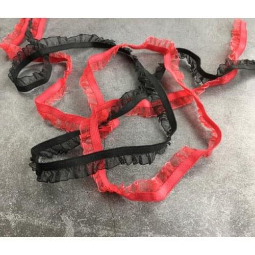 10 Meters Red Black Lace Trim Ruffle Elastic Lace Trimming Stretchy DIY Dress Underwear Headwear Lace Ribbon 1.5cm Width