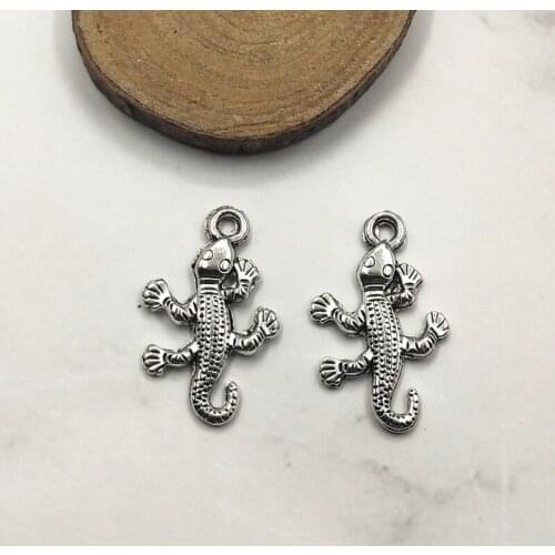 10pcs 25*15mm gecko Charms Pendants For Jewelry Making Antique Silver reptile Pendants Charm DIY Handmade Craft
