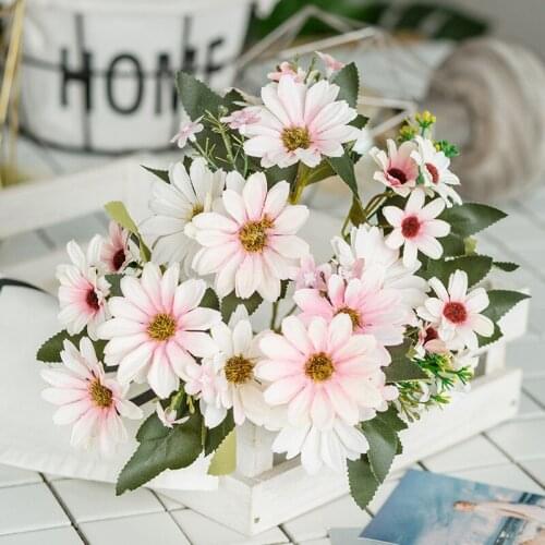 9 Stems Artificial Flower Bouquet Simulation Silk Gerbera Daisy Sunflowers Wedding Living Room Table Vase Decorative Fake Plant