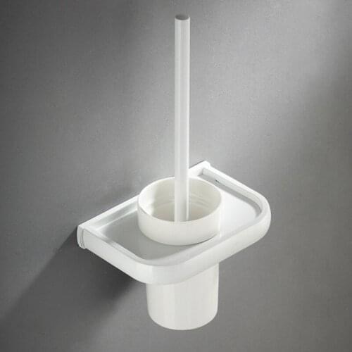 Bathroom Hardware Accessories Toilet Brush Holder Brass Material Wall-mounted Baking White Paint Single Brush Glass Holder
