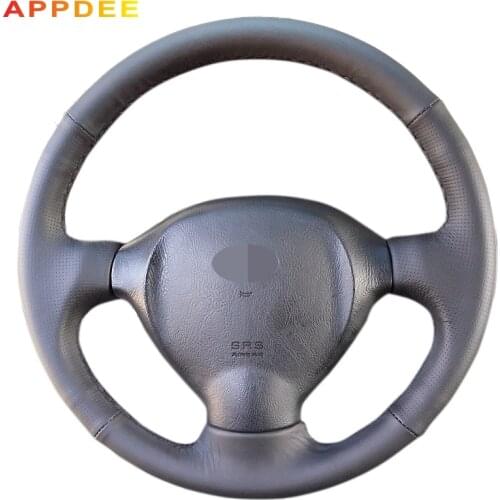 APPDEE Black Leather Hand -stitched Car Steering Wheel Cover for Hyundai Santa Fe