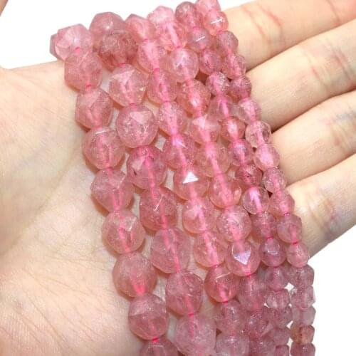 Faceted Natural Stone Strawberry Quartz Stone Beads Spacer Beads For Jewelry Making Diy Bracelet Necklace Accessories 6/8/10 MM