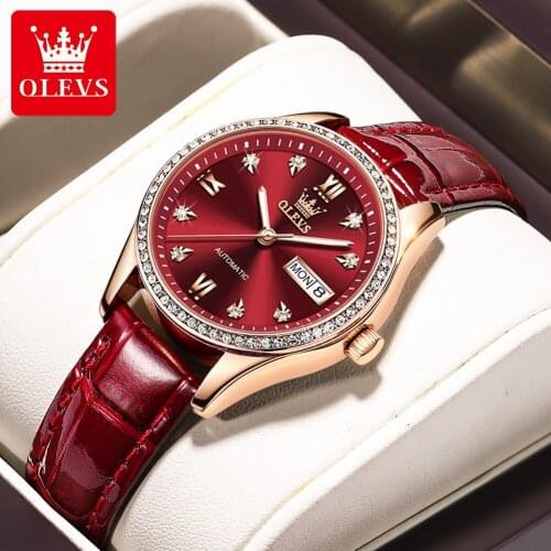 OLEVS New Fashion Casual Fully Automatic Mechanical Women Diamond Day Date Display Luminous Watch Hands Waterproof Watches 6637