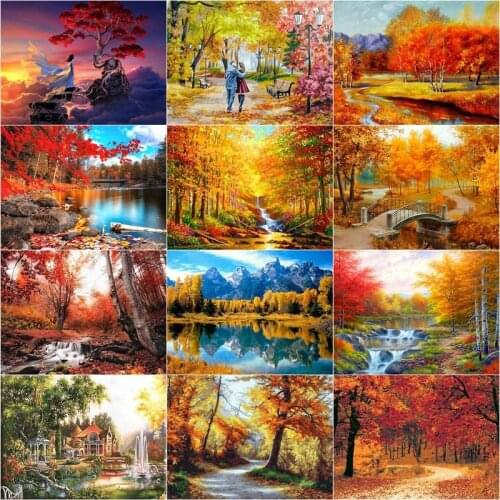 CHENISTORY Paint By Number Forest Handpainted Painting Drawing On Canvas Art Gift Diy Autumn Landscape Kits Home Decor