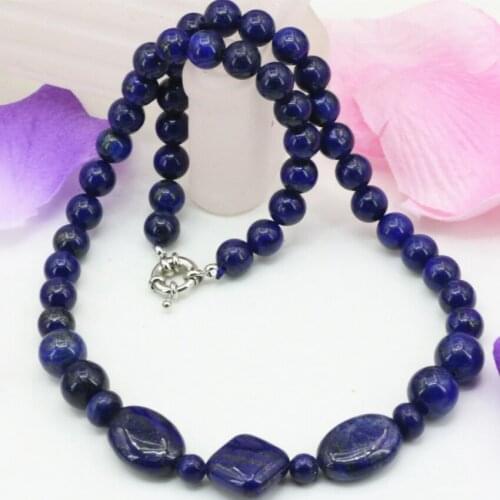 Elegant gifts natural 8mm lapis lazuli stone round beads pendant necklace for women choker chain diy jewelry 18inch B3203