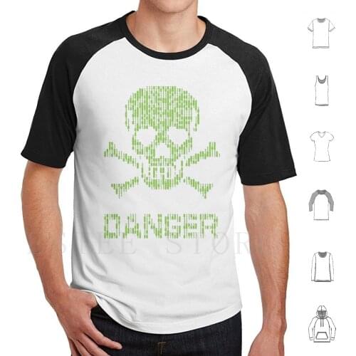 Binary Danger Signal T Shirt Print Cotton Hacker Skull Crossbones Cyber Computer Motherboard Circuit Chip Code Binary Software