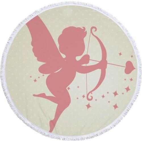 Summer Microfiber Round Beach Towel Circle Fairy Cupid Wings Print Shower Bath Towels Yoga Mat Blanket toalla de playa