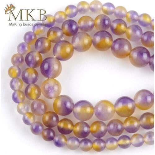 6/8/10mm Natural Stone Ametrines Purple Yellow Crystal Spacer Round Loose Beads For Jewelry Making DIY Bracelet Jewellery 15"