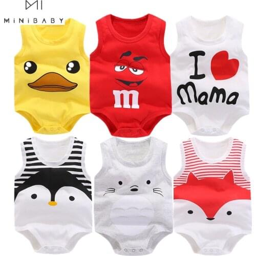 Summer Sleeveless Animal Bodysuit Newborn Baby Boy Bodysuit cotton funny swimsuit Body Baby Girl costume Minibabies short home