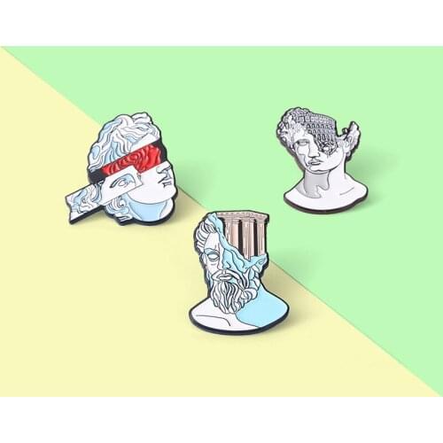 Retro Roman Style Segmentation Art Sculpture Series Metal Brooch Creative Architectural Character Modeling Enamel Brooch Jewelry