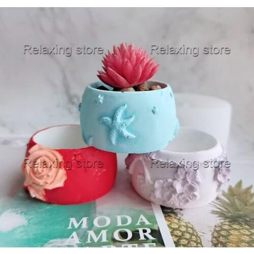 Mini Succulents Silicone Flowerpot Molds Round Concrete Planter Molds Rose Cement Plants Pot Plaster Home Decor Mould