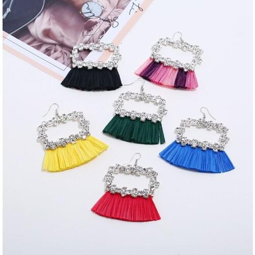 Fashion Simple Luxury Crystal Rhinestone Cutout Rectangular Pendant Earrings Bohemian Ethnic Womens Grass Vine Weave Earrings