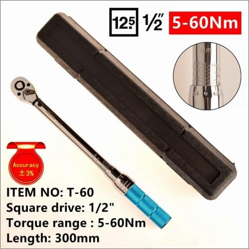MXITA accuracy 3% High precision professional 1/2 5-60Nm Adjustable Torque Wrench car Spanner car Bicycle repair hand tools set