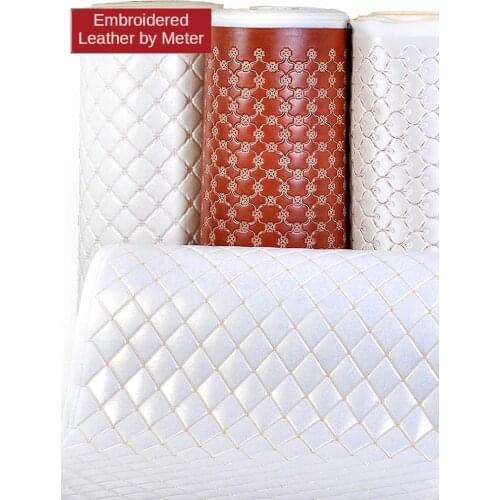 Soft Embroidery Faux Leather Fabric with Sponge By The Meter Per for Furniture Sofa Bedside Background Wall Upholstery Pu Thick