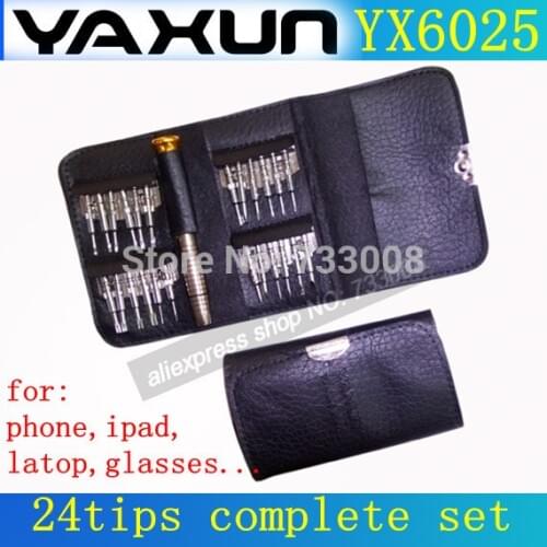 Free shipping yaxun 6025 24 tips wallet type mobile phone repair opening screwdriver set , tool set for iphone,ipad ,,latop