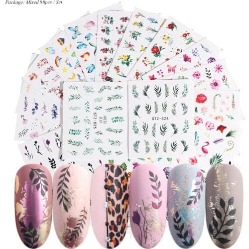 68 Sheets Nail Stickers Set Mixed Floral Geometric Nail Art Water Transfer Decals Sliders Flower Leaves Manicures Decoration