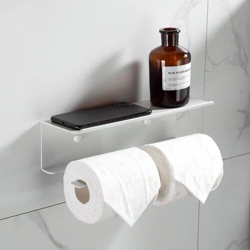 Wall Mounted Black Bathroom Paper Holder Tissue Paper Holder Roll Holder With Mobile Phone Storage Shelf Bathroom Accessories