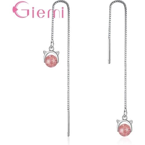 New Fashion Real Brilliant 925 Sterling Silver Lovely Cat Shape Design Long Dangle Earrings Jewelry Gift For Women Ladies