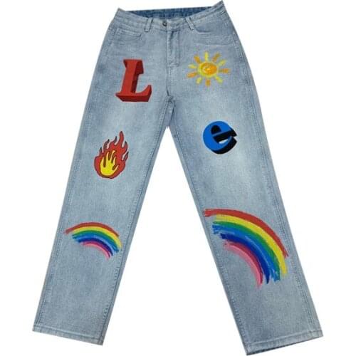 Wholesale 2020 Legendary firm LEGEND full print oversize loose fall feeling rainbow loose casual men and women letter jeans