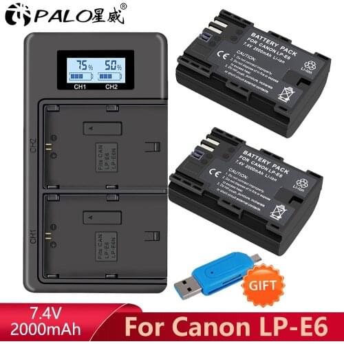 PALO LP E6 LPE6 LP-E6 E6N Battery + LCD Dual Charger for Canon EOS 5DS R 5D Mark II 5D Mark III 6D 7D Mark II 80D 5DS R R5 R6