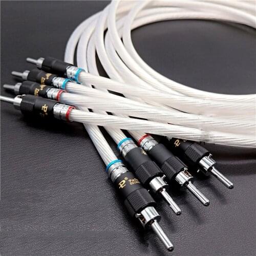 Pair HI-End 5NOCC Silver Plated Speaker Cable banana Plugs Hifi Audio loudspeaker Cable with Palic Banana plugs