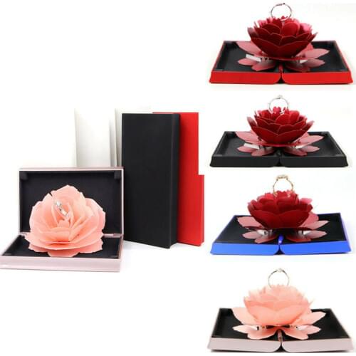 Hot 3D Rose Ring Box Wedding Engagement Jewelry Storage Holder Case Bump Valentines Day Romantic Gift Box