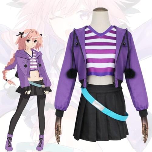 Fate/Apocrypha Astolfo Casual Dress Cosplay Costume Sportwear T shirt Skirt Jacket Straps Japanese Anime Party Cosplay Costume