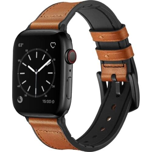 Silicone+Leather strap for Apple watch band 44mm 40mm 42mm 38mm iWatch 5 band watchband bracelet for Apple watch series 6 4 3 se