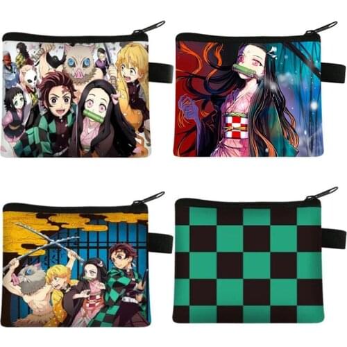 Anime Demon Slayer Cute Sanitary Bag Canvas Coin Purse Credit Card Holder Pouch Cosmetics Bag Women Wallets