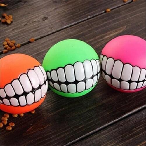 Transer Pet Supply Funny Teeth Rubber Dog Ball Toy Sound Squeak Chew Toys For Small Large Dog