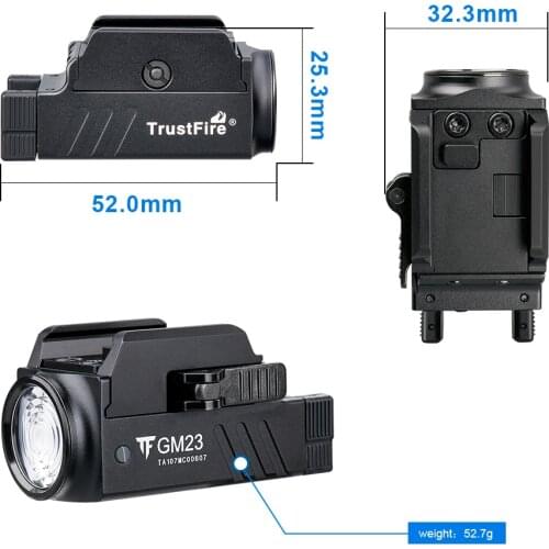 TrustFire GM23 Tactical Pistol Flashlight 800 Lumens Gun Glock Weapon Rail Mounted Light Police Handgun Torch USB Rechargeable