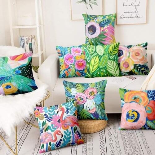 Home Pillow Decoration Watercolor Flowers Painting Print Pillowcase Home Decor Sofa Throw Pillow Christmas Decorations Cushions