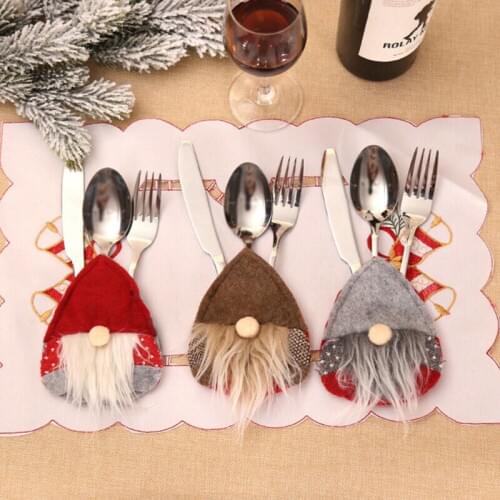 Home Party Dinner Decoration Tableware Bag Santa Hat Christmas Caps Cutlery Holder Fork Knife Pocket New Year Table Decor Bag