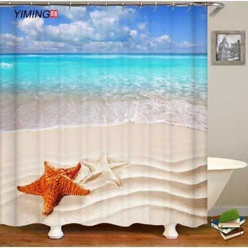 200x180cm bathroom waterproof shower curtain sea beach sea star printing bathroom curtain home decoration curtain With hook