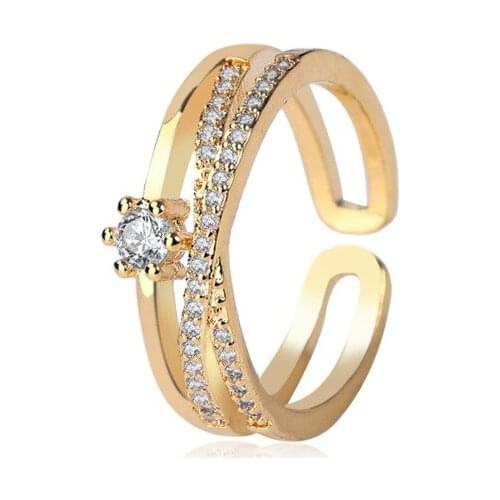 925 Silver Jewelry Rings Accessories with Zircon Gemstone Gold Color Open Finger Rings for Women Wedding Party Gift Wholesale
